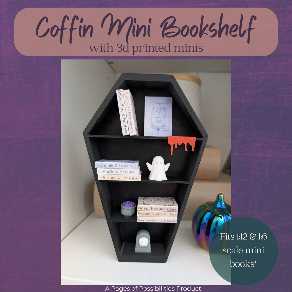 Black Coffin Mini Bookshelf with Spooky Minis & Mini Books